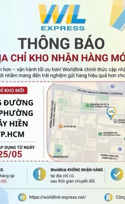  THÔNG BÁO ĐỊA CHỈ NHẬN HÀNG MỚI WORLDLINK EXPRESS 