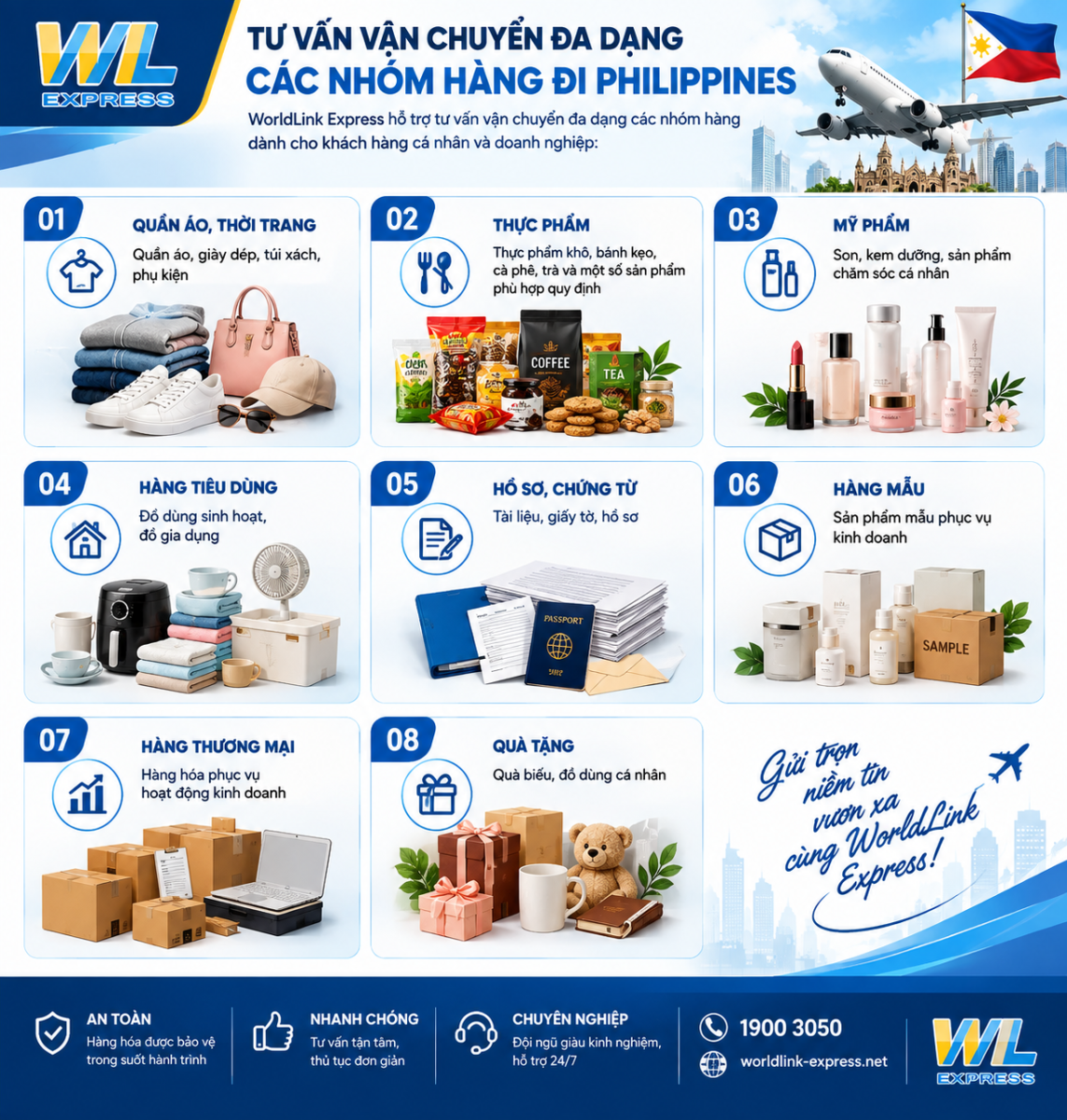 Các mặt hàng hỗ trợ vận chuyển hàng đi Philippines