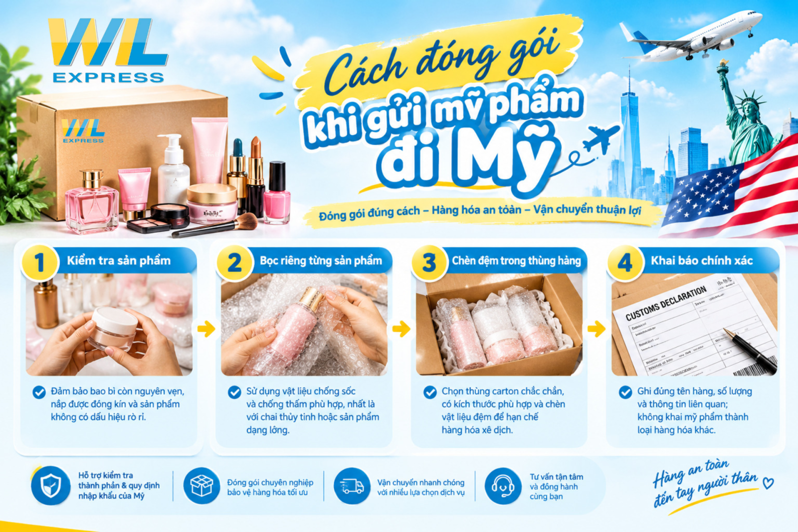 Cách đóng gói khi gửi mỹ phẩm đi Mỹ