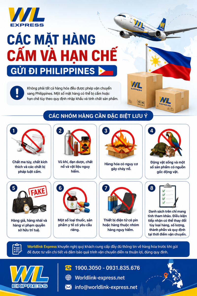 Các mặt hàng cấm vận chuyển hàng đi Philippines