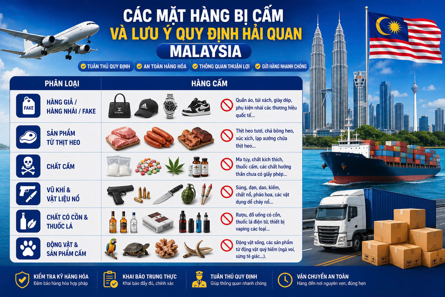 Các nhóm hàng cấm gửi hàng đi Malaysia
