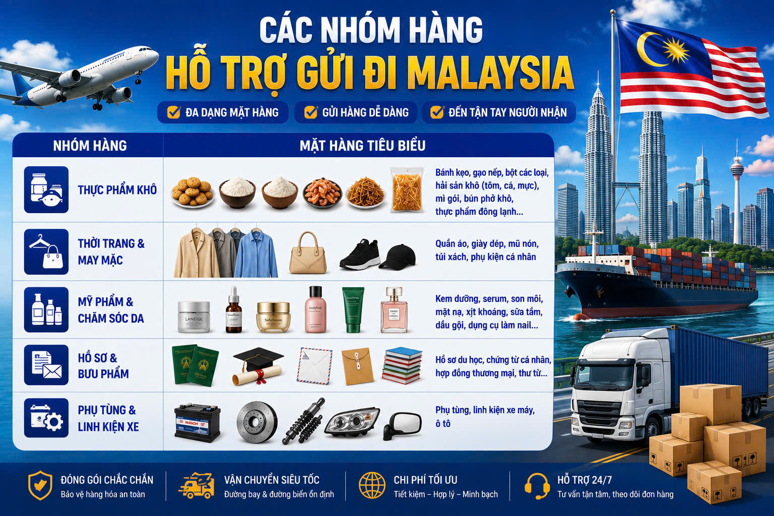 Các nhóm hàng được phép gửi hàng đi Malaysia