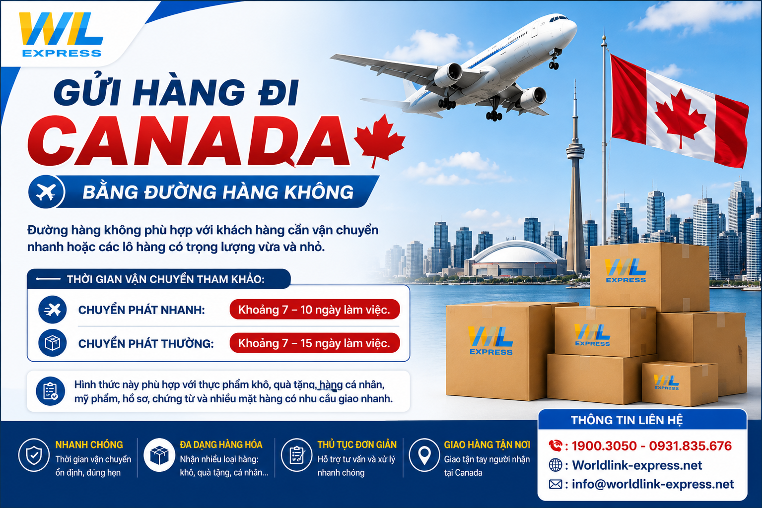 Gửi hàng đi Canada bằng đường hàng không