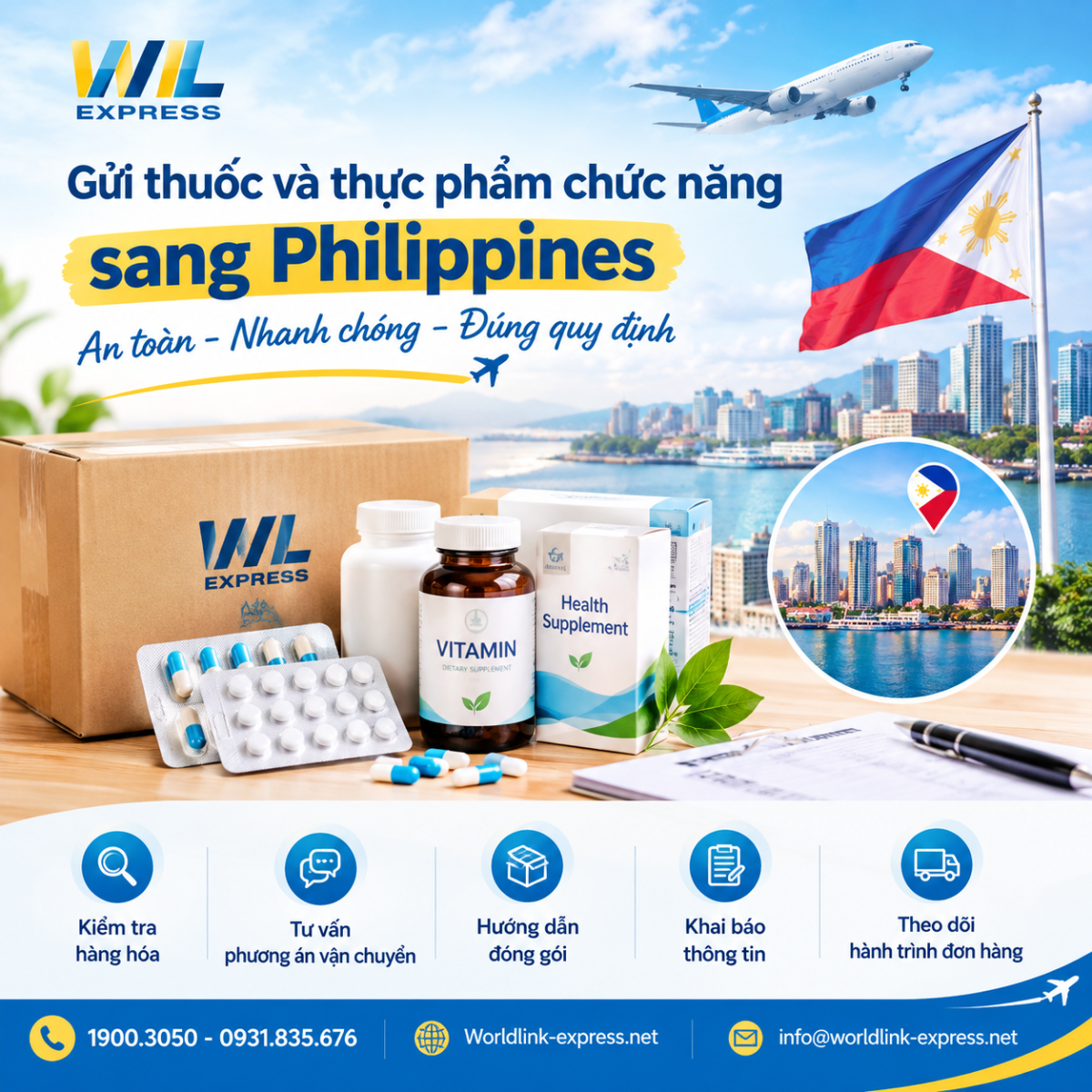 Gửi thuốc và thực phẩm chức năng sang Phillippine