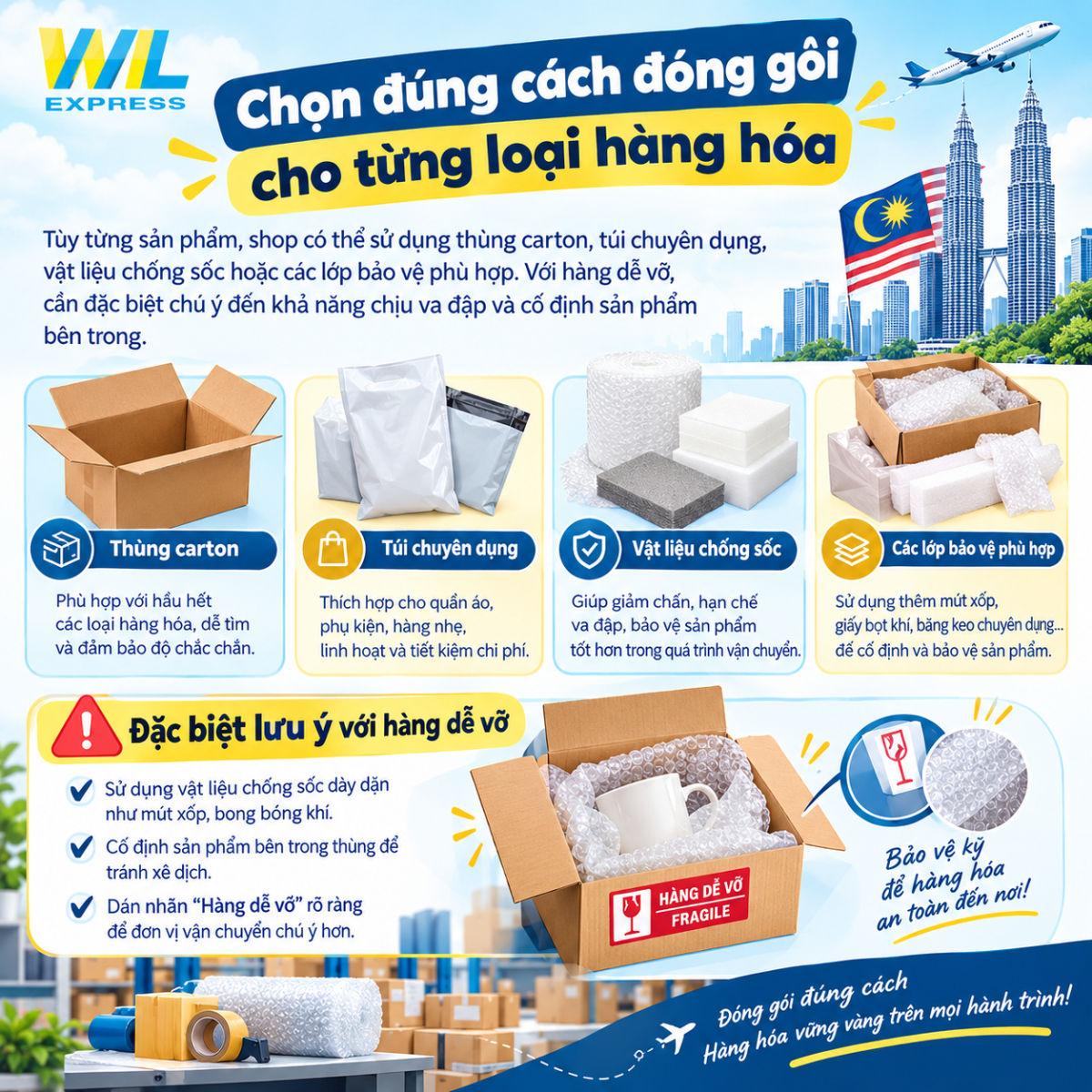 lưu ý cách đóng gói khi gửi hàng đi malaysia