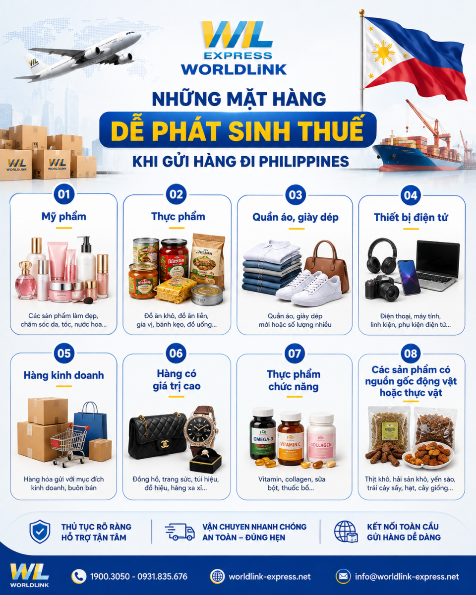 hàng hóa chịu thuế khi gửi hàng đi Philippines