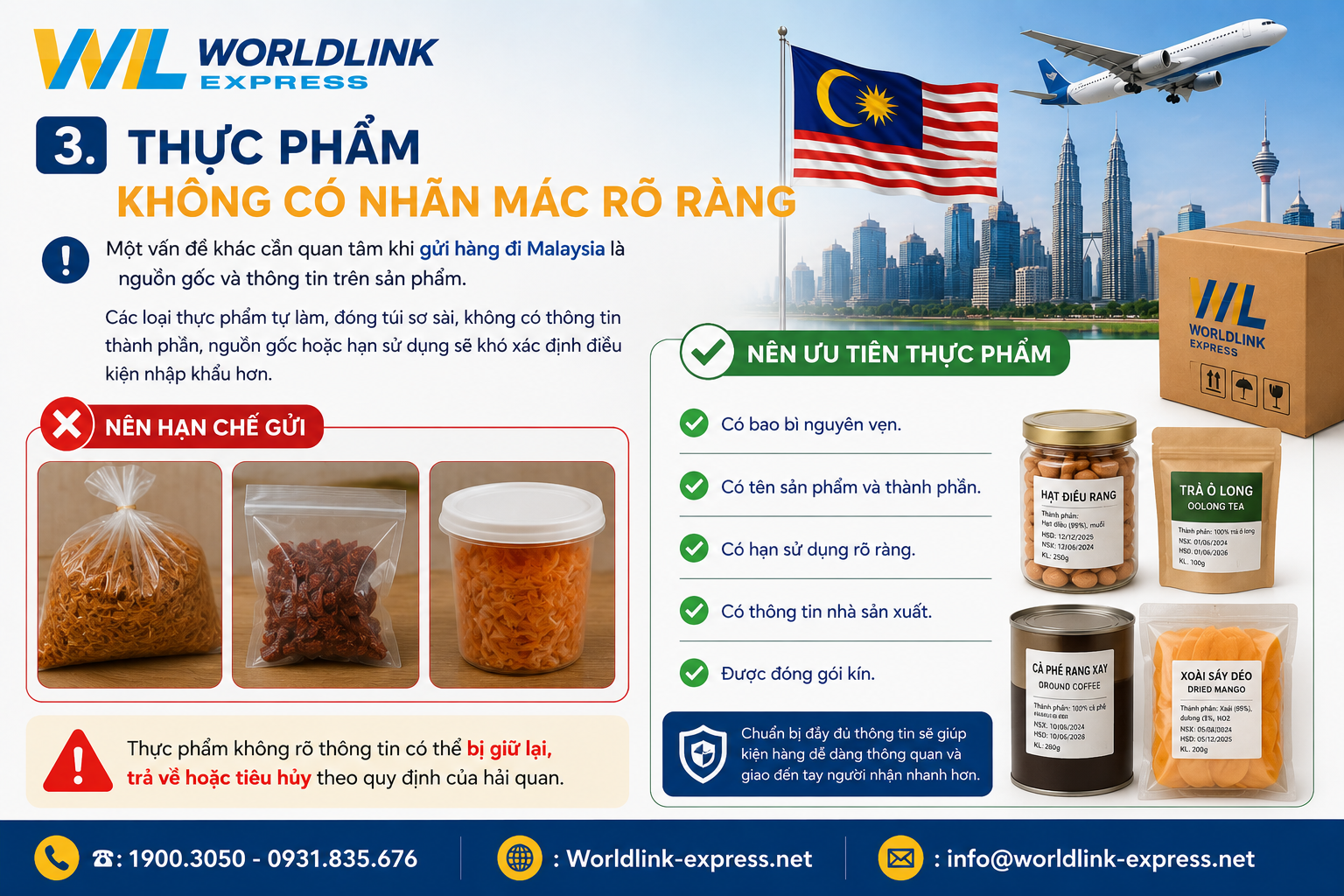 thực phẩm bị cấm khi gửi hàng đi malaysia